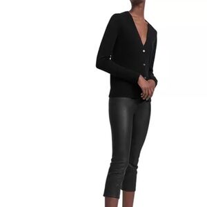 Theory Feather Cashmere Black V-Neck Button Cardigan Sweater Sz Small